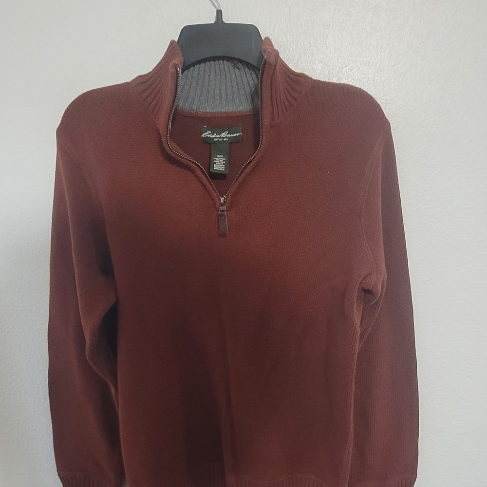 Eddie Bauer Men's Zip-Neck Sweater in Chestnut Brown
